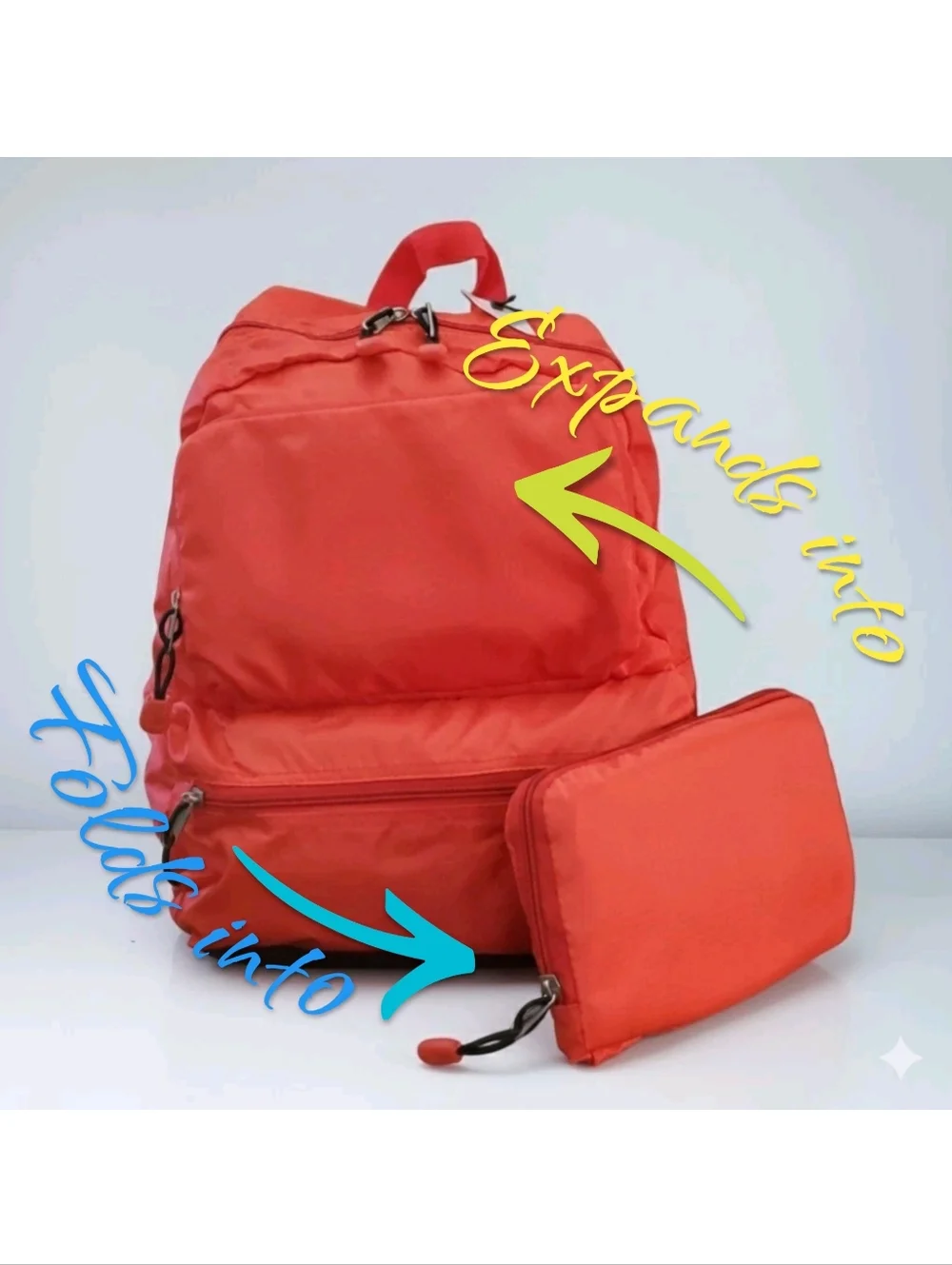 Convertible Backpack Red Folds Pouch Zipper Pocket Rip Stop Travel Lightweight